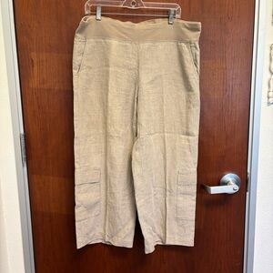 Eileen Fisher Organic Linen Cropped Cargo Style Beige Soft Waistband Pants sz M